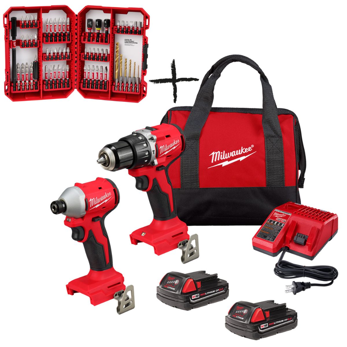 MILWAUKEE - Combo M18 Taladro y Atornillador de impacto+ set de 60 accesorios 3610-259-60