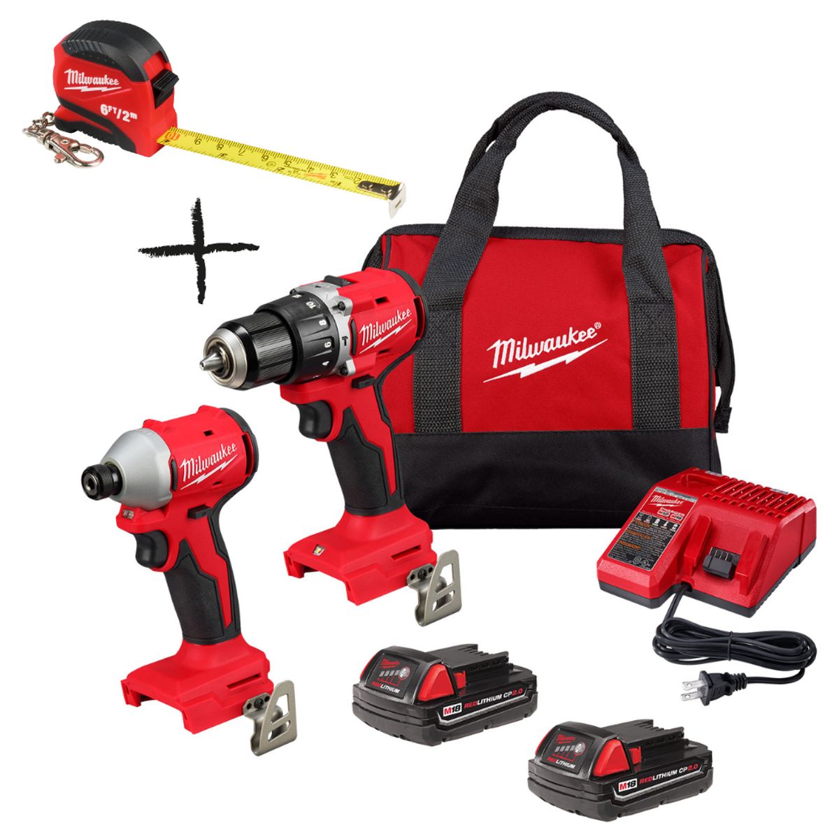 MILWAUKEE - Combo M18 Taladro y Atornillador de impacto+ Wincha de 2 metros 3610-259-2