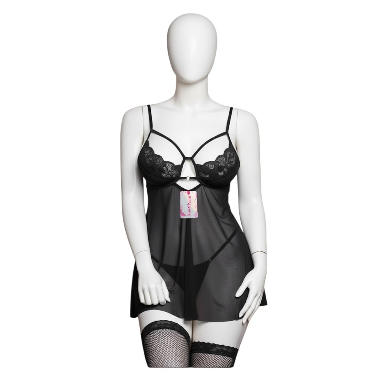 GENERICO - BABYDOLL LENCERIA DE ENCAJE SEXY CON MEDIAS