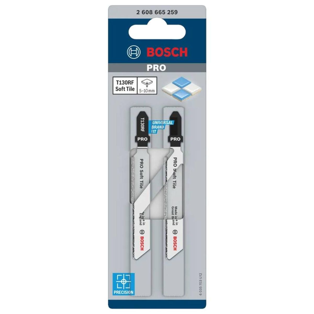 BOSCH - Hoja de Calar para Baldosas Corte Recto 2 Und Bosch T130RF 2608.665.259-000