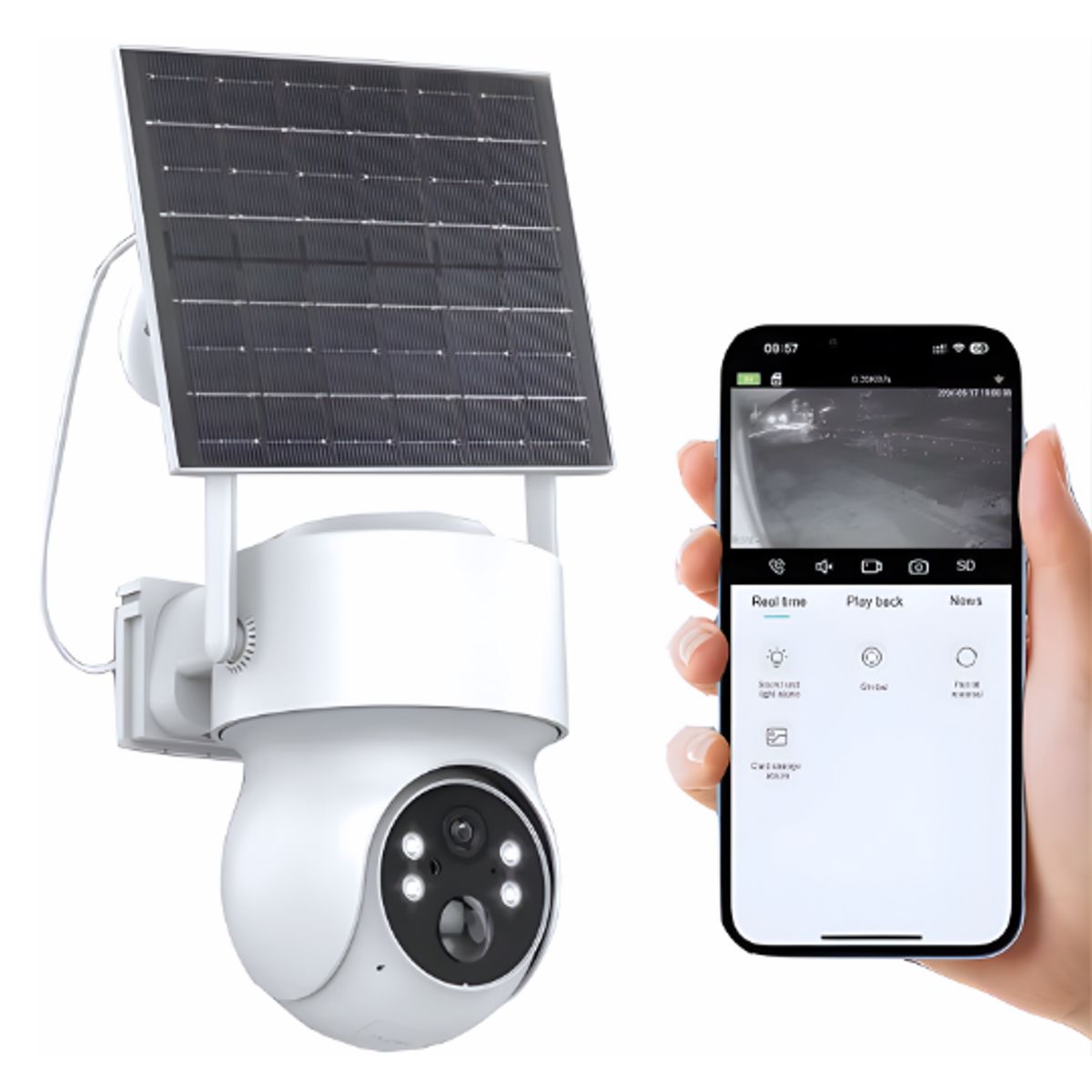 GENERICO - Cámara de Seguridad Solar PTZ WiFi con Visión Nocturna y Audio Bidireccional