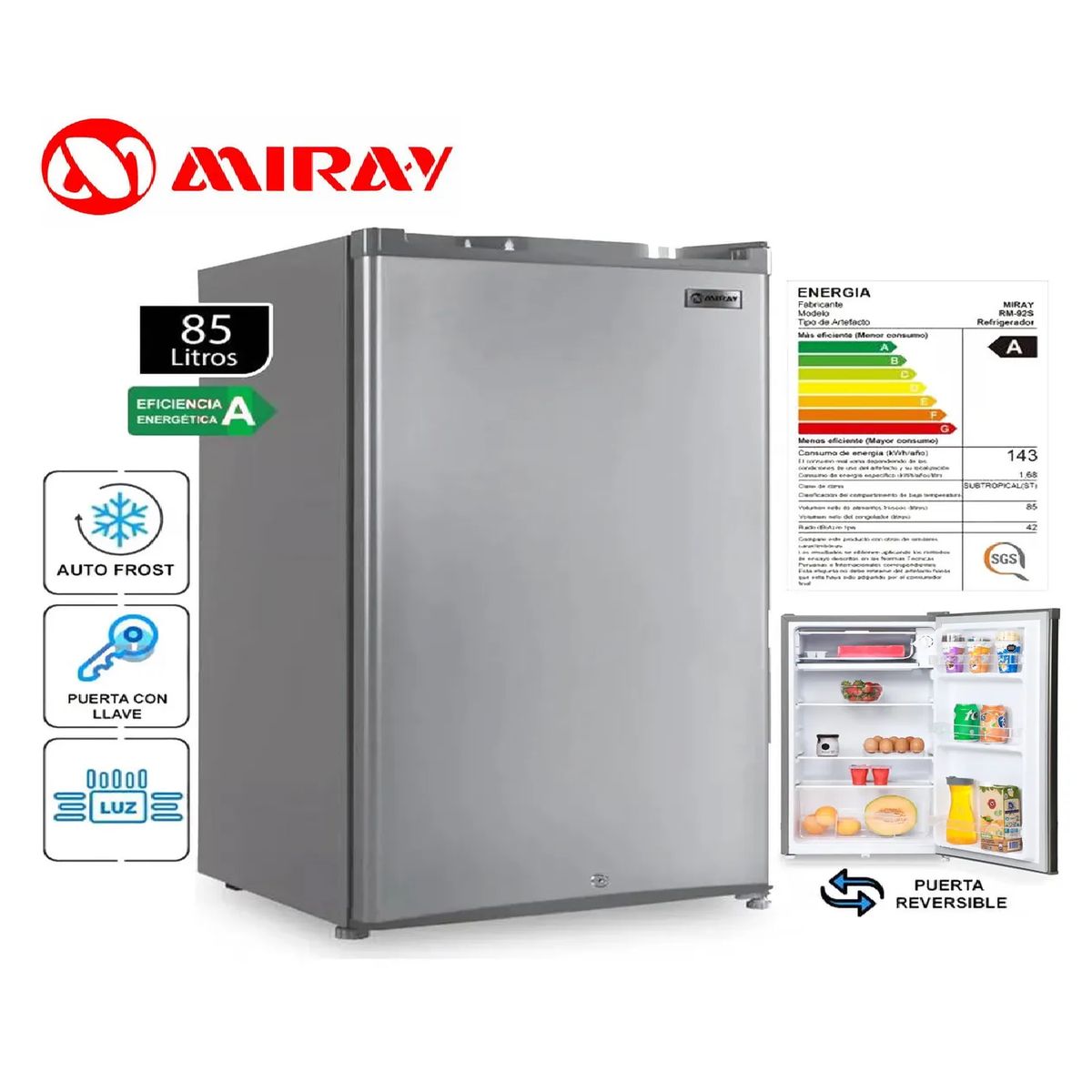 MIRAY - Frigobar - Refrigeradora Miray RM-92S 85L  Silver