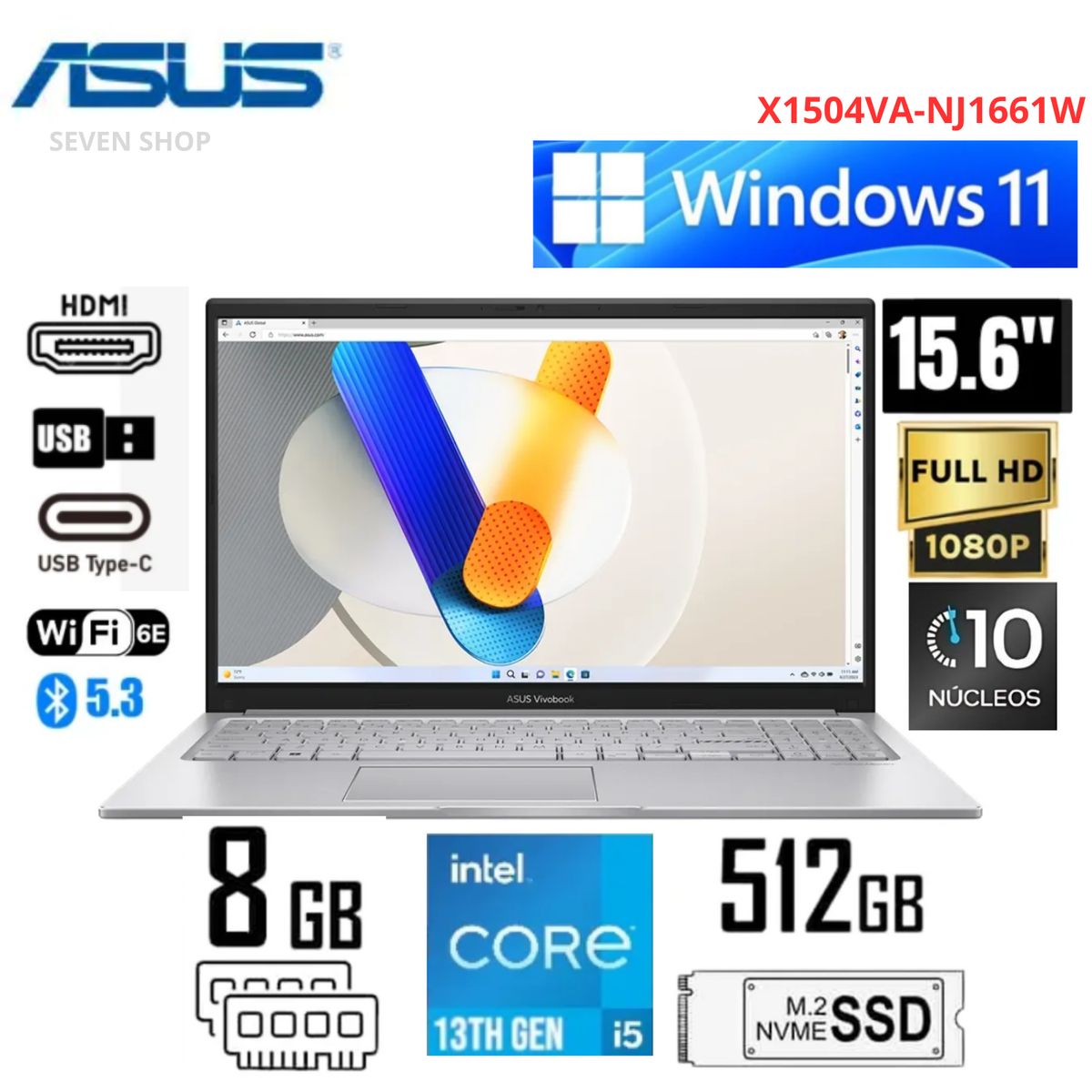 ASUS - Laptop Asus Vivobook Core i5 1334U 8GB RAM 512GB SSD Win11 X1504VA-NJ1661W