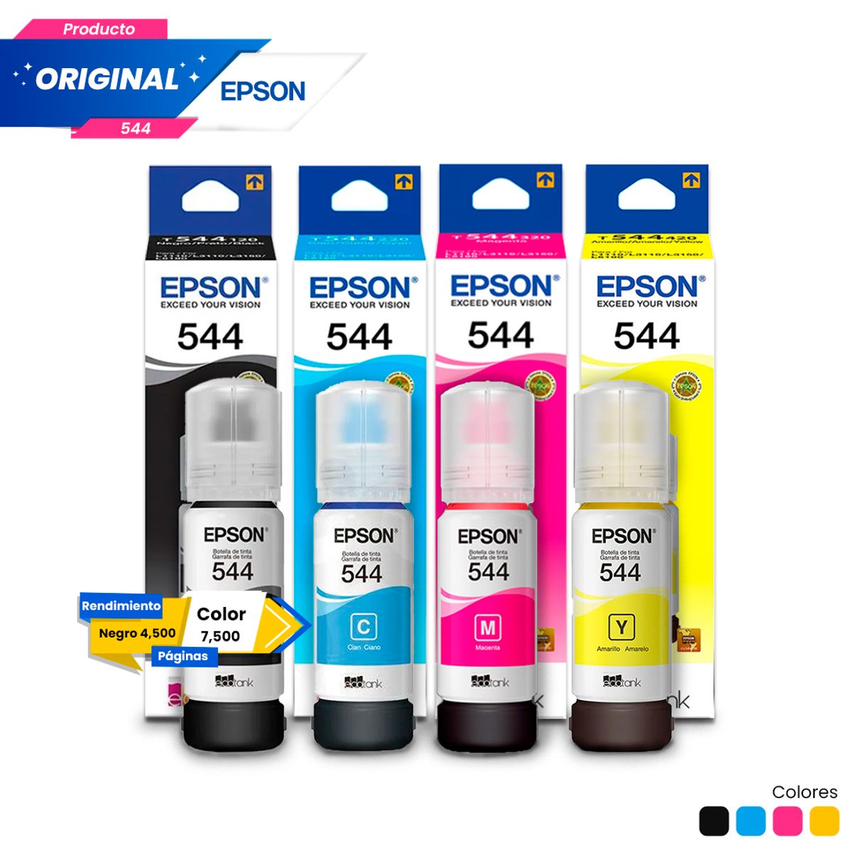 EPSON - Kit Tinta Epson 544 Original Negro Cian Magenta Amarillo