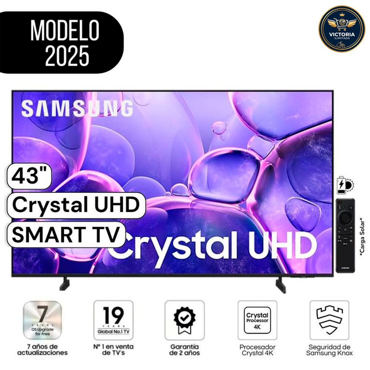 SAMSUNG - Televisor Samsung 43"  Pulg. Crystal UHD 4K Smart TV UN43U8000FGXPE Modelo 2025 - Negro