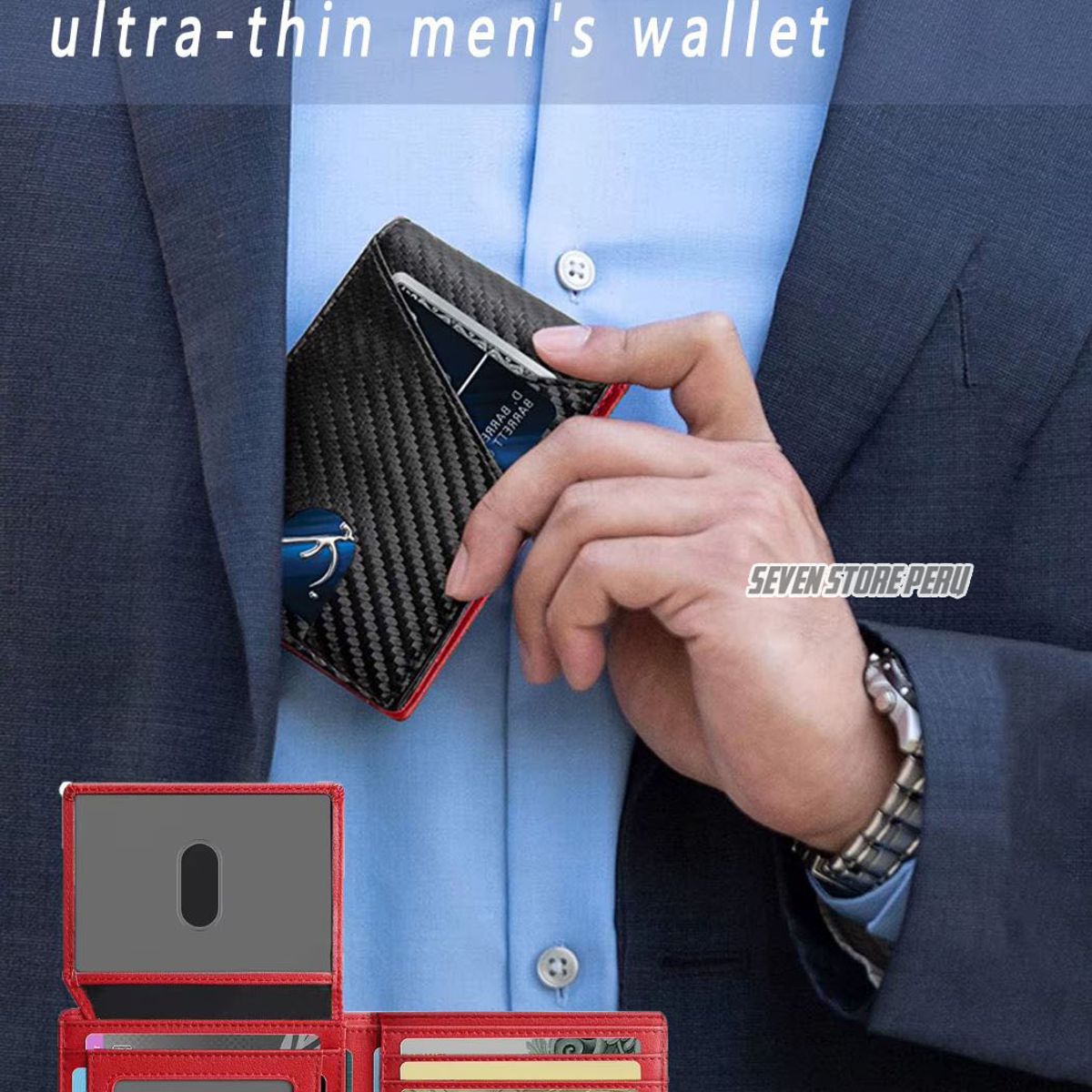 GENERICO - Billetera Antirobo Sistema Rfip doble cuerpo Roja