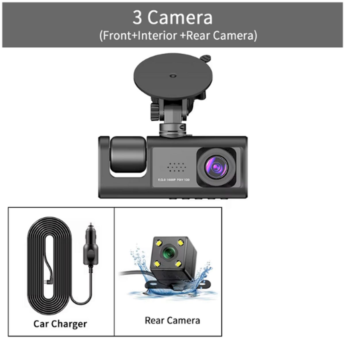 GENERICO - Cámara Dash Cam Dual 1080P Grabadora con Visión Ultra Amplia de 170°