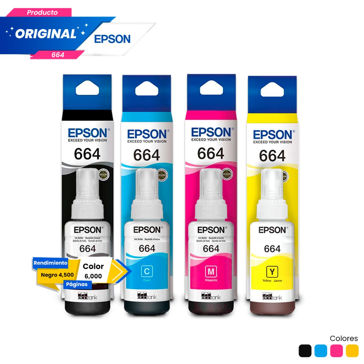 EPSON - Kit Tinta Epson 664 Original Negro Cian Magenta Amarillo