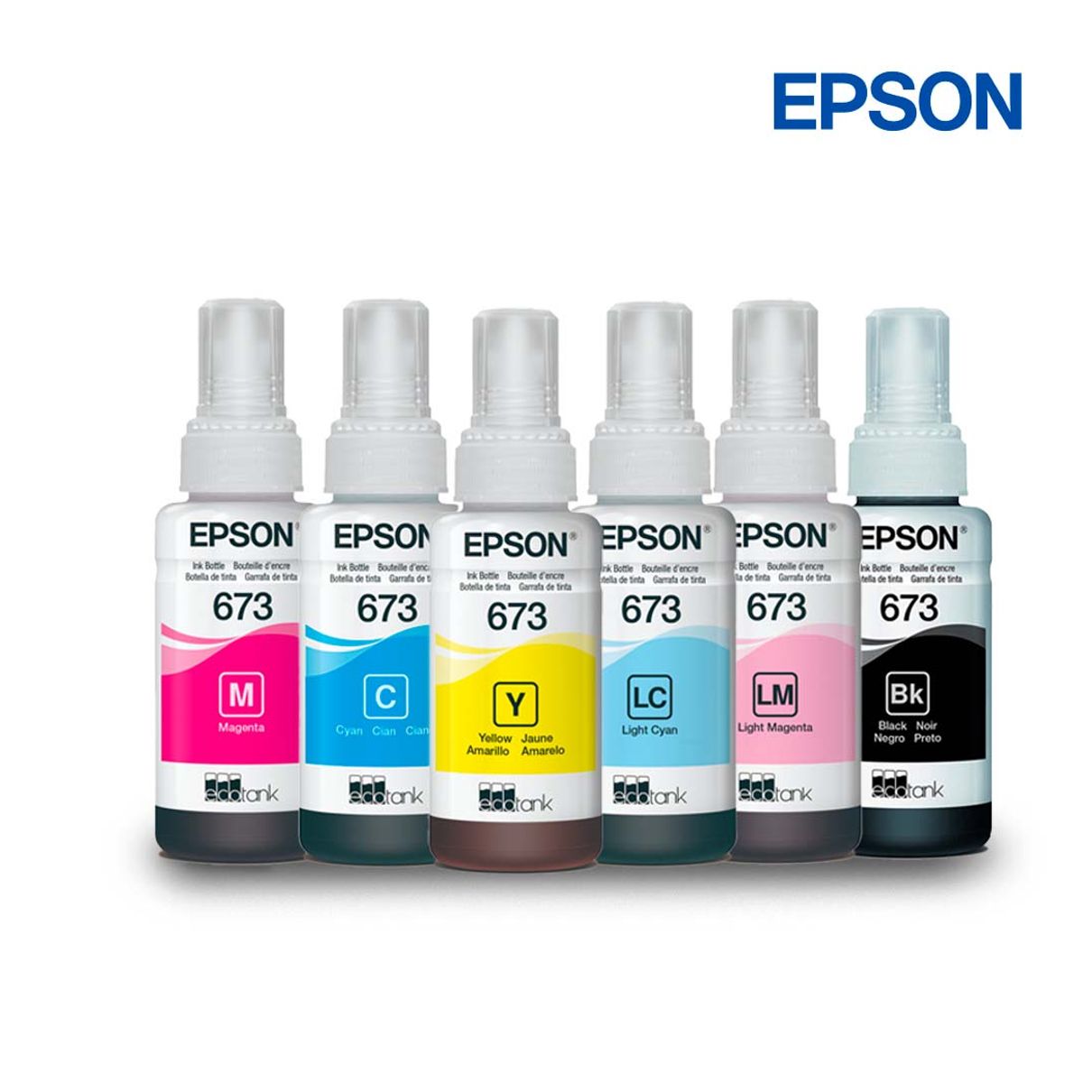 EPSON - Kit Tinta Epson 673 Original Negro Cian Magenta Amarillo Cian Claro Magenta Claro