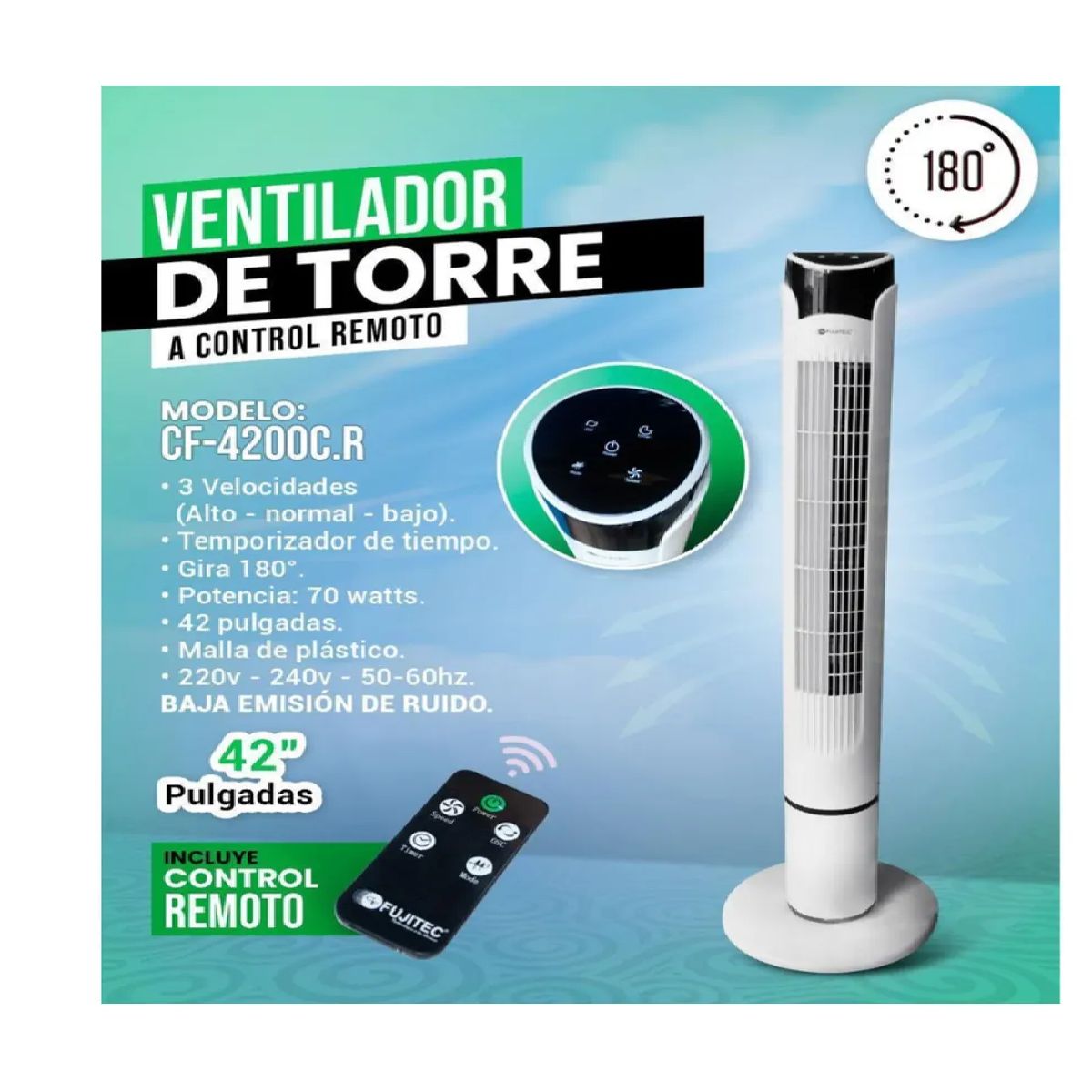 FUJITEC - Ventilador de Torre FUJITEC CF-4200CR 42” con Control Remoto  Blanco
