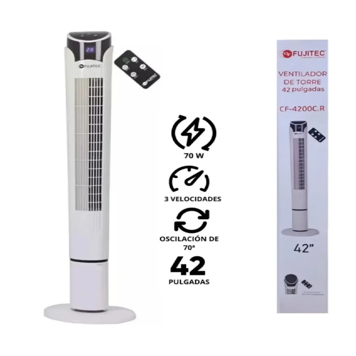 FUJITEC - Ventilador de Torre FUJITEC CF-4200CR 42” con Control Remoto  Blanco