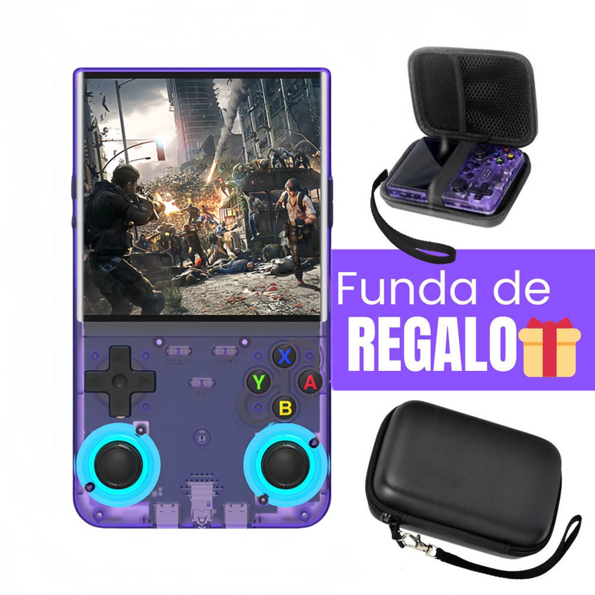 GENERICO - Consola de Videojuegos Portátil Retro R36 Ultra HD Morado Gratis Case