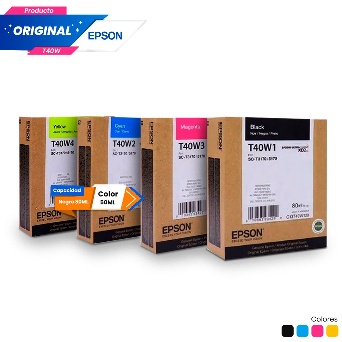 EPSON - Kit Tinta Epson T40W Original Negro Cian Magenta Amarillo