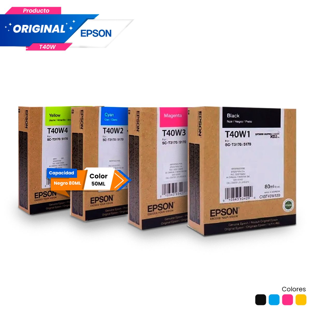 EPSON - Kit Tinta Epson T40W Original Negro Cian Magenta Amarillo