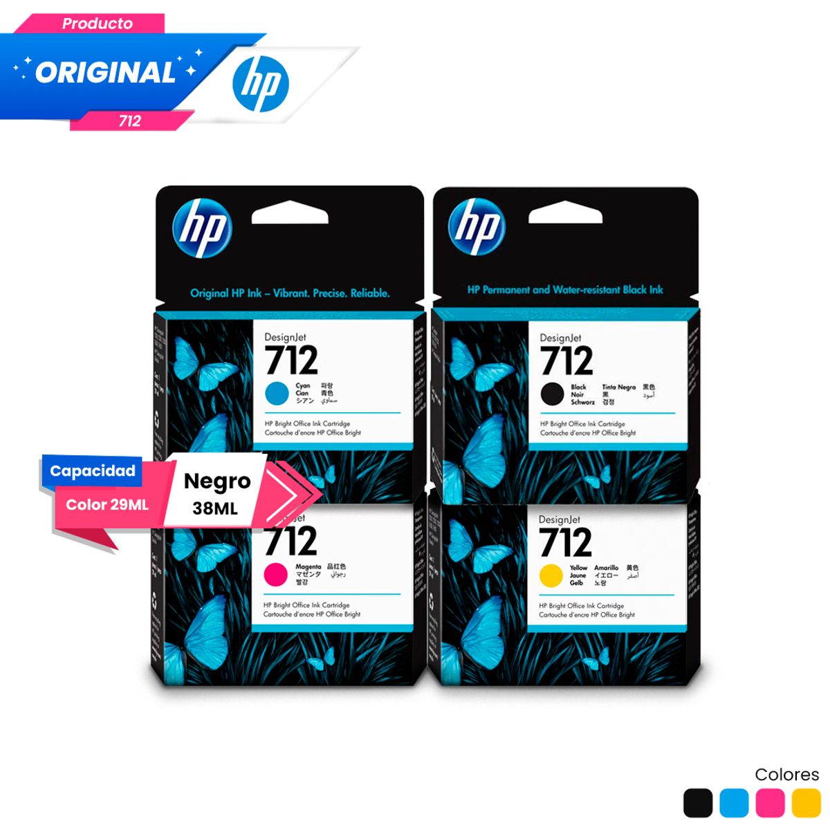 HP - Kit Tinta HP 712 Original Negro Cian Magenta Amarillo