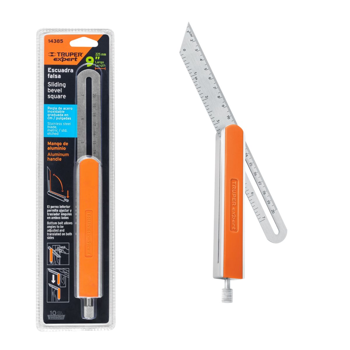 TRUPER - Escuadra Falsa Profesional de 9″ (23 cm) con regla Truper Expert EFT-9X 14385