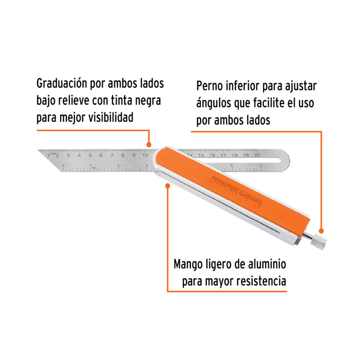 TRUPER - Escuadra Falsa Profesional de 9″ (23 cm) con regla Truper Expert EFT-9X 14385