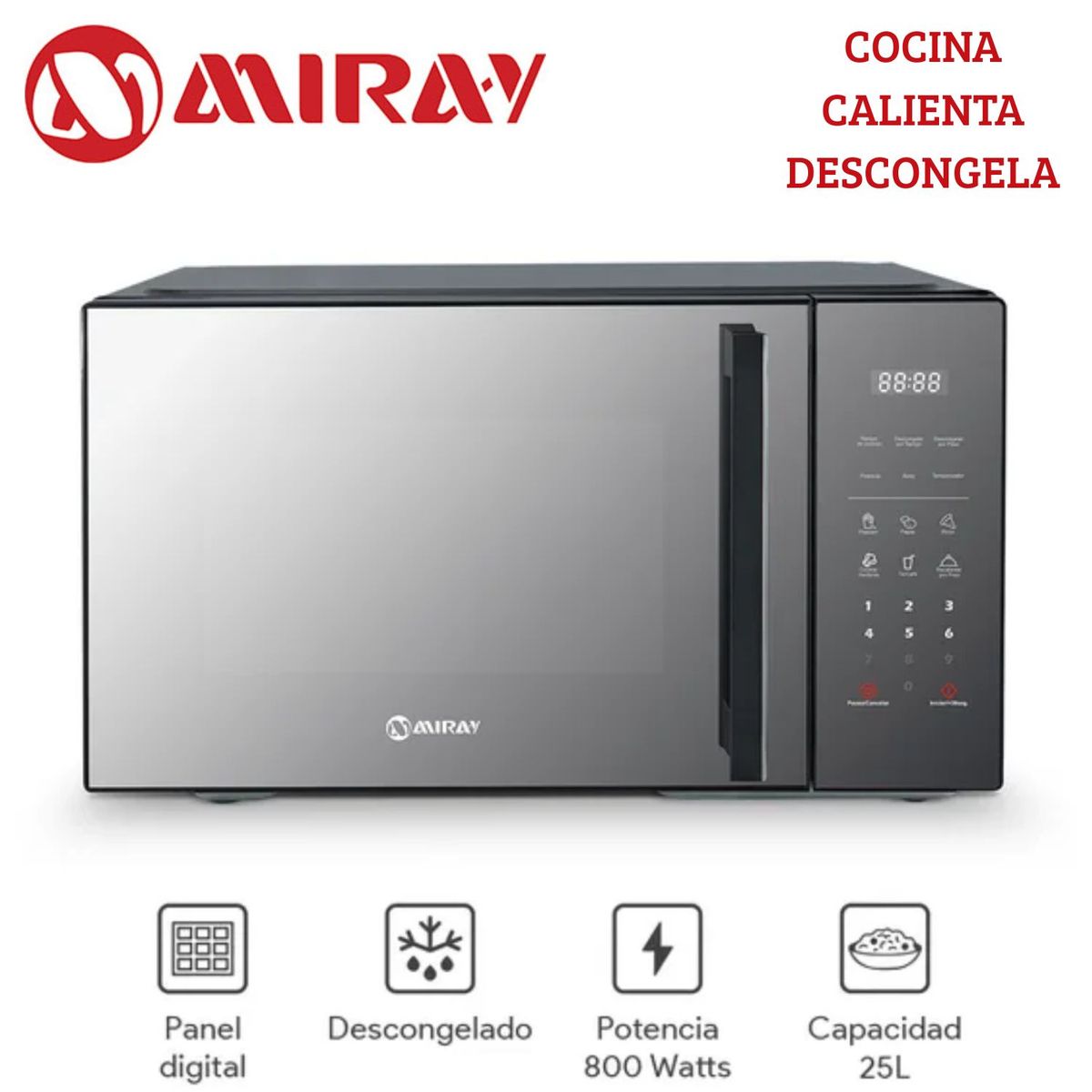 MIRAY - Microondas Miray HMM-255N 25 Litros Panel Digital Función de descongelado