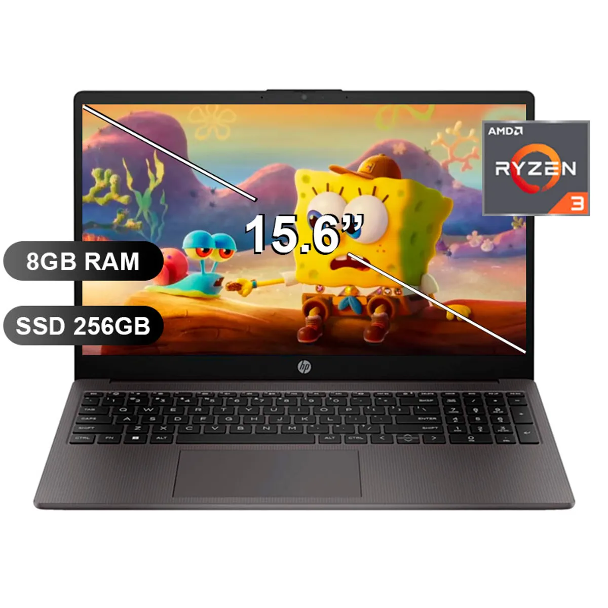 HP - Laptop HP 255 G10 RYZEN 3-7320U, 8GB RAM, 256GB SSD, SIN WINDOWS, 15.6" (A9BS1LT)