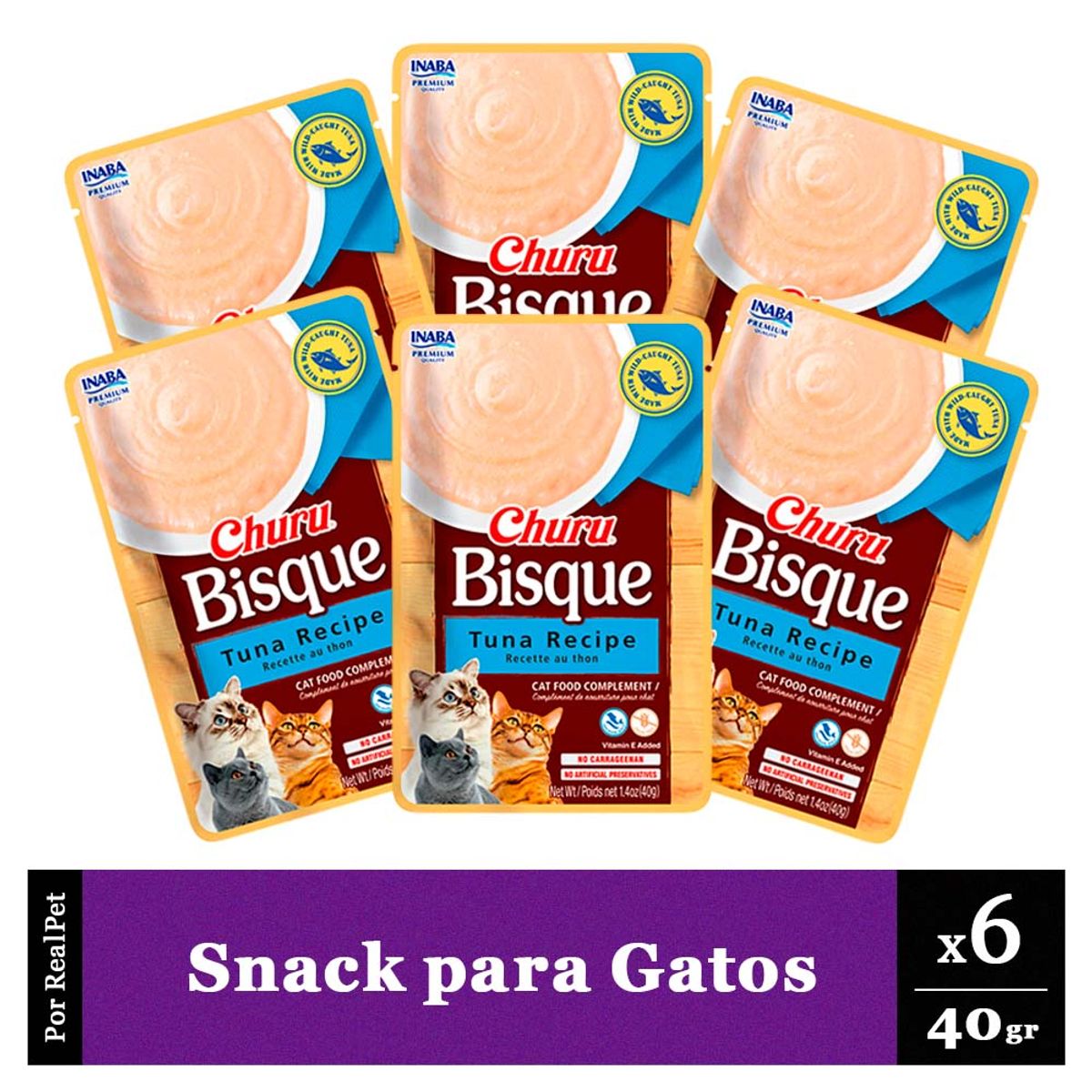 CHURU - Pack Snack Sopa Gato Churu Bisque Sabor Atún 6 Sobres x 40gr