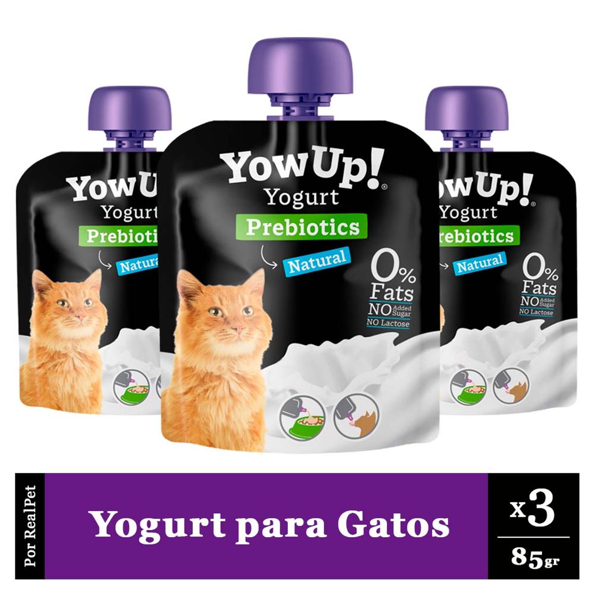 YOWUP - Pack x3 Yogurt para Gatos YowUp Prebióticos Natural 85gr