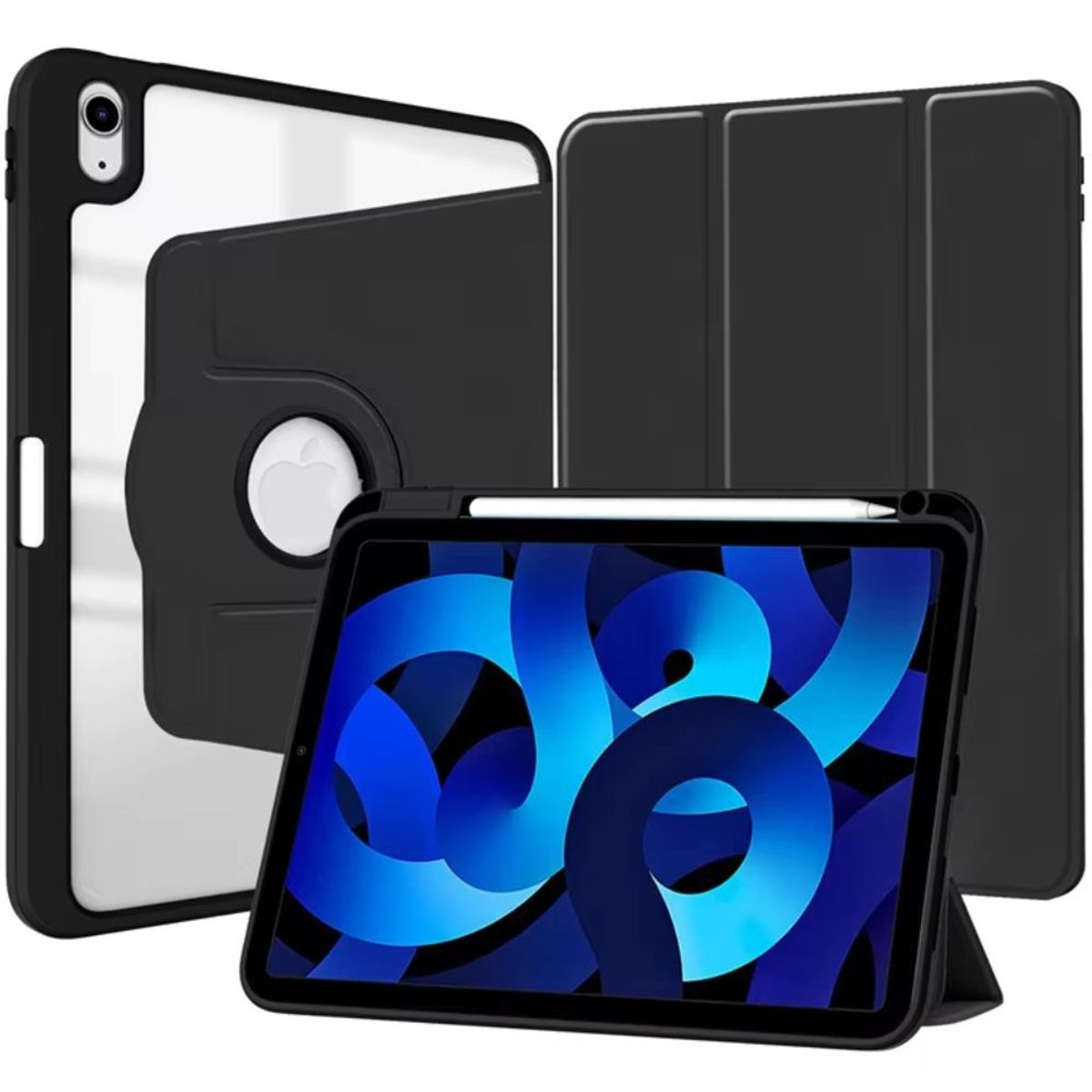 GENERICO - Case GIRATORIO 360° para iPad 5ta y 6ta Gen (9.7"), iPad Air 2 (9.7") y iPad Pro 9.7" - NEGRO