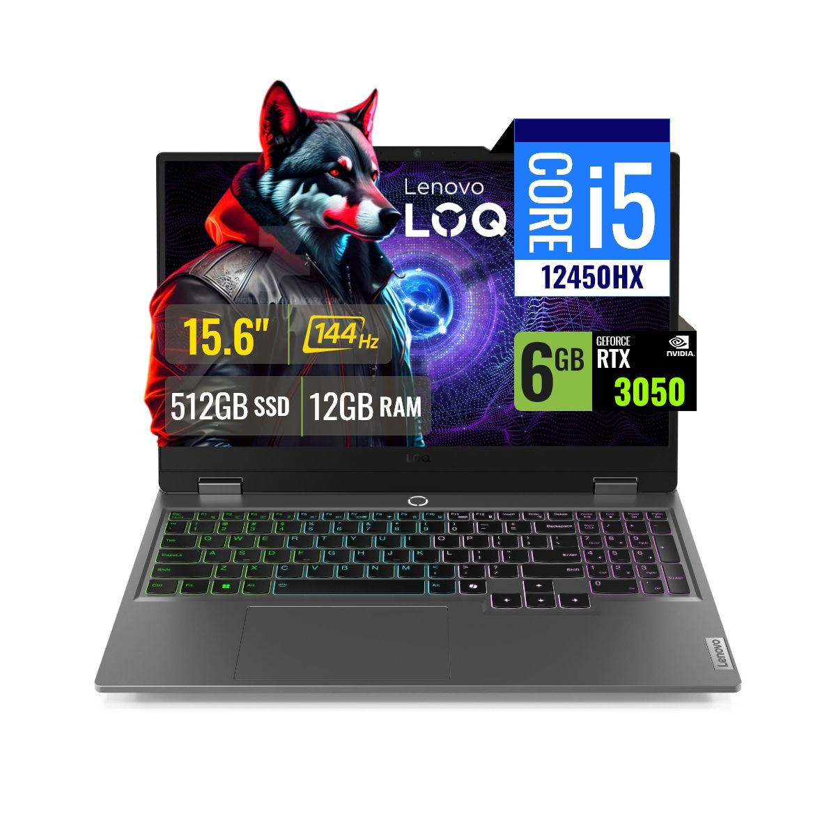 LENOVO - Laptop Lenovo LOQ i5-12450HX, 15.6" FHD 144 Hz, 12GB, SSD 512GB, RTX 3050 6GB