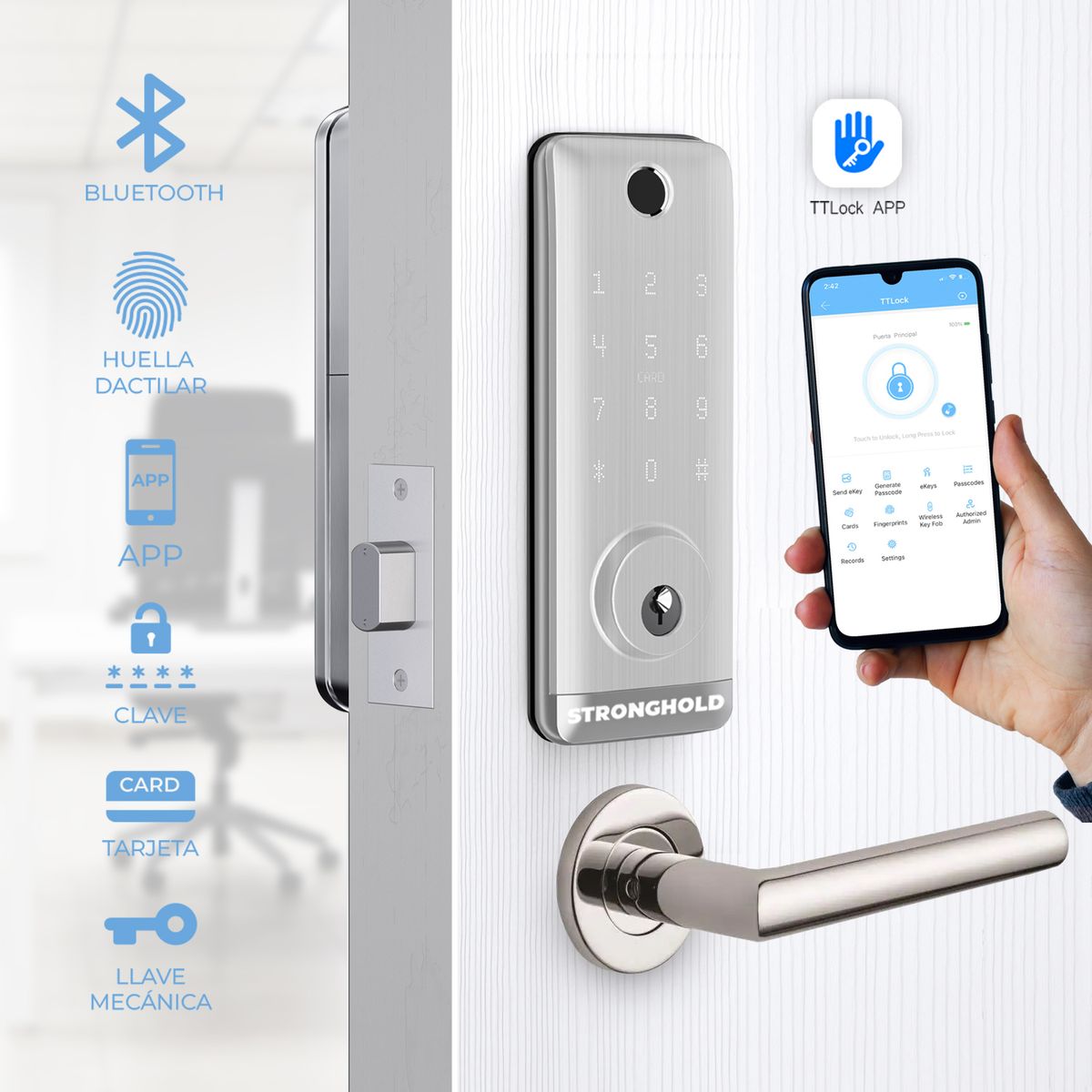 STRONGHOLD - Cerradura digital para interiores  - CODI Color Plata