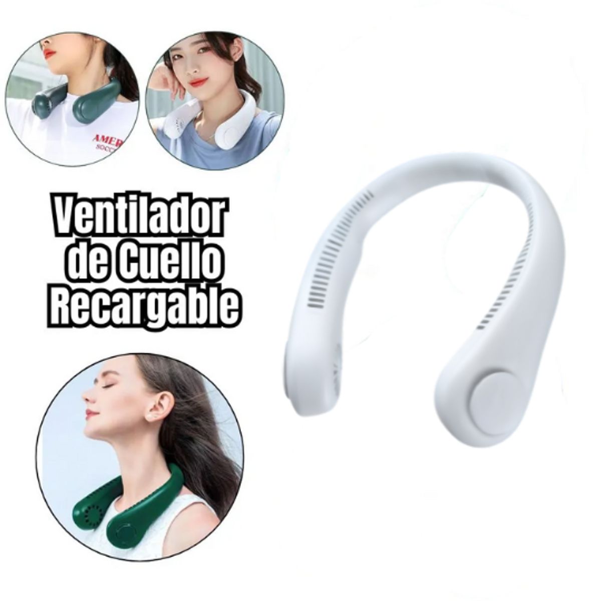 GENERICO - Ventilador de Cuello Recargable Portátil 360° BLANCO
