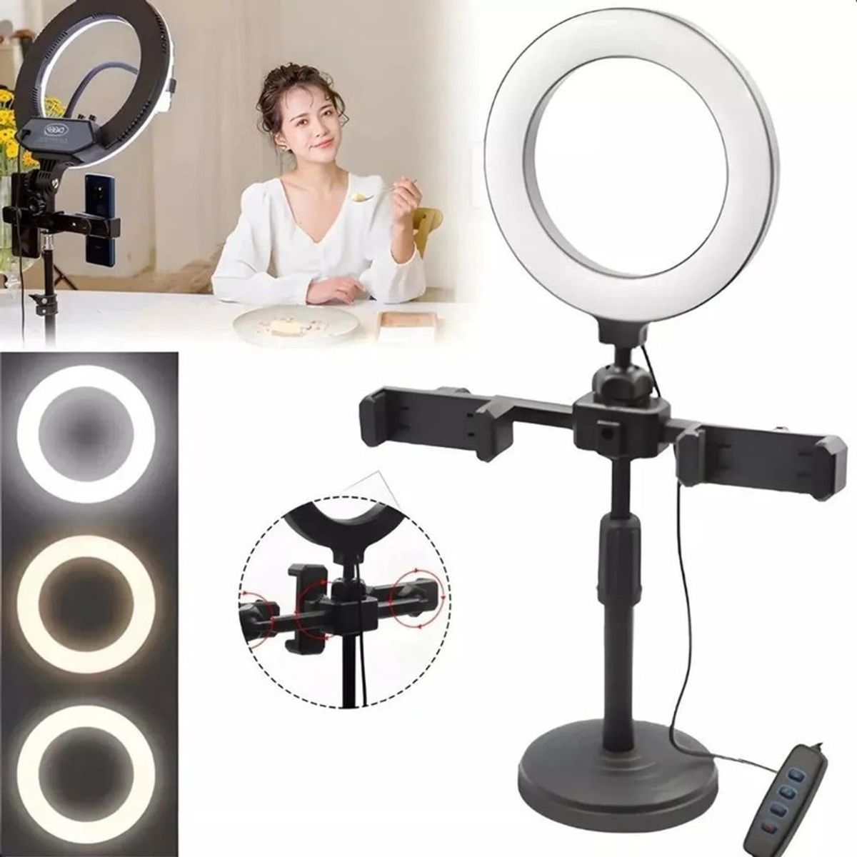 GENERICO - ARO LED CON DOBLE SOPORTE DE CELULAR