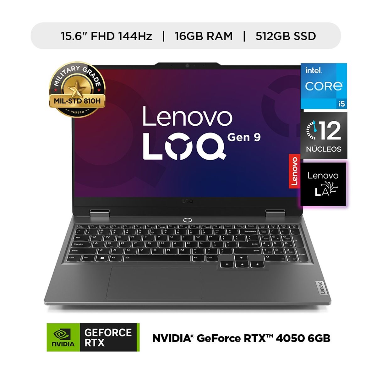 LENOVO - Laptop Gamer Lenovo LOQ FHD Intel Core i5-12600HX 16GB 512GB SSD RTX 4050 6GB