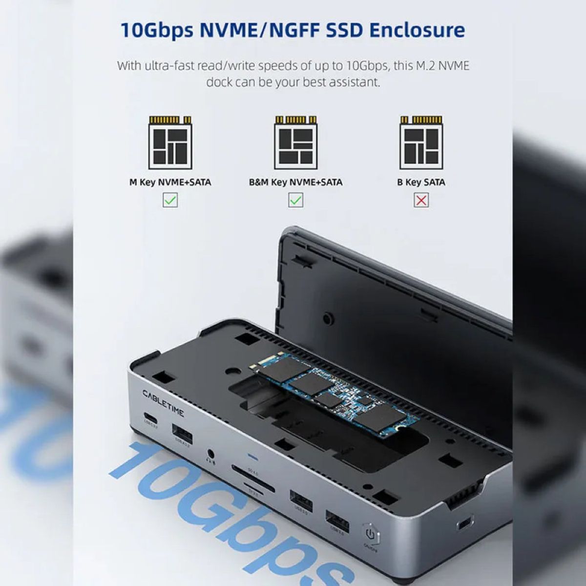 CABLETIME - Docking Station Cabletime CB14S 14 Puertos HDMI DP USB-A USB-C RJ-45 SSD NVMe/NGFF PD100W