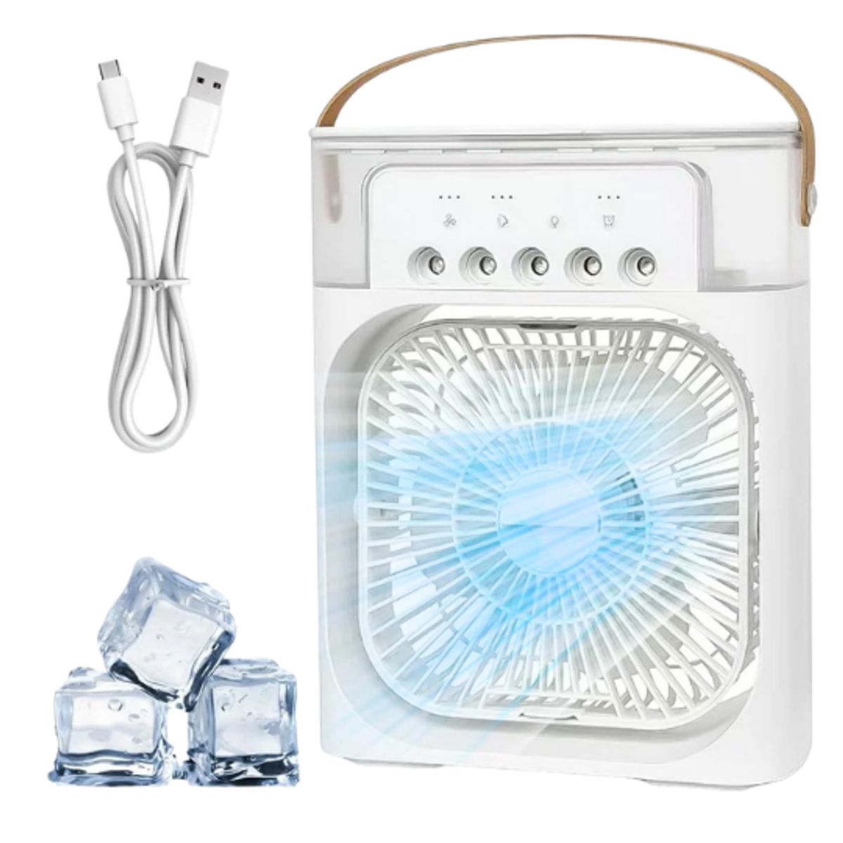 GENERICO - Mini Aire Acondicionado Portátil 4 en 1: Enfriador, Humidificador y Ventilador con Luz LED Ambiental