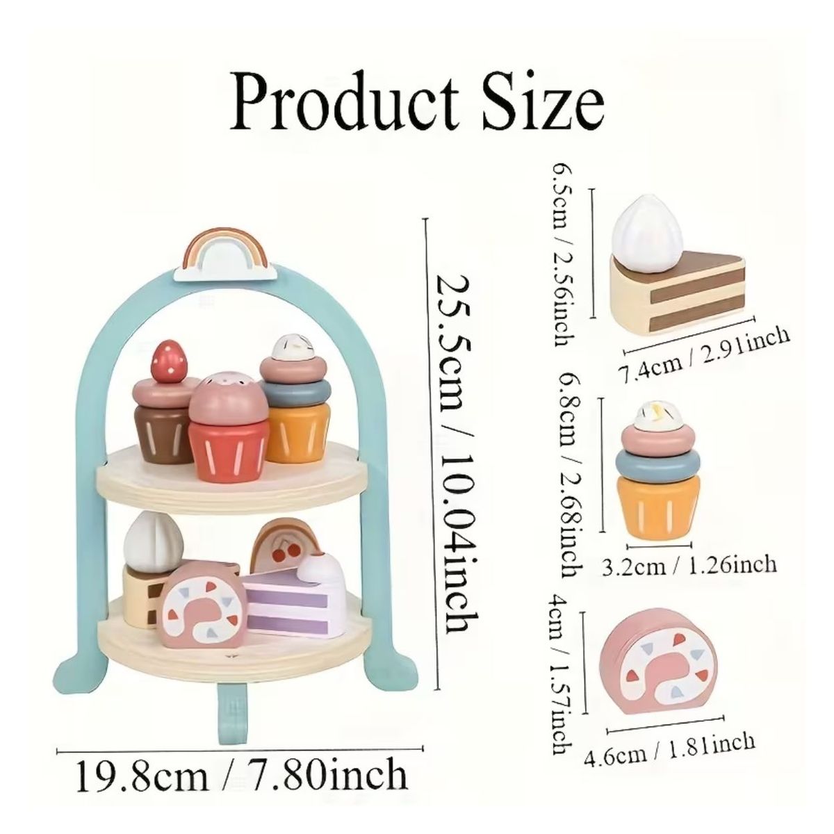 GENERICO - Pastelería Infantil Montessori - Juguete de Madera con Postres y Cupcakes