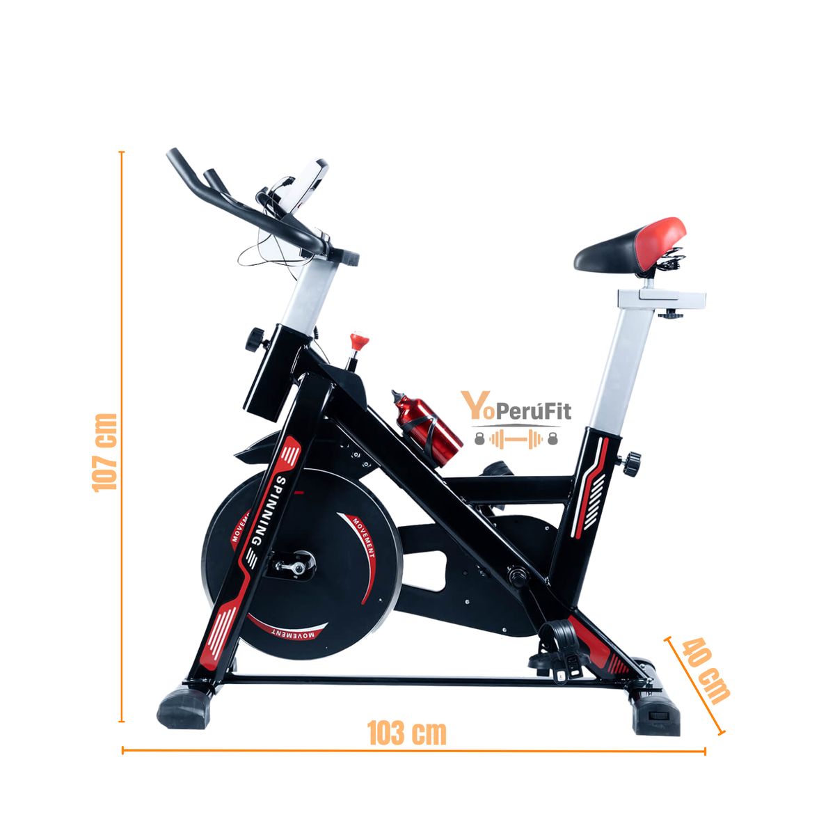 GENERICO - BICICLETA SPINNING DE 12KG BF800 COLOR NEGRO Y ROJO