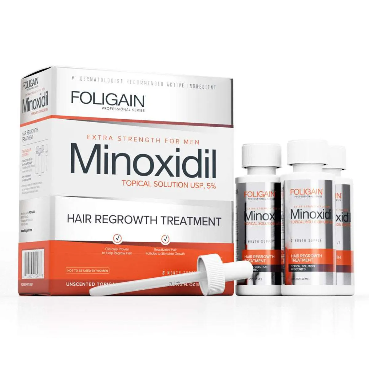 KIRKLAND - Foligain Minoxidil 5% Liquido Aumento Cabello y Barba Pack X3