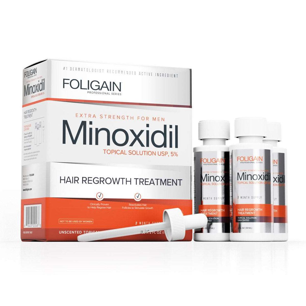 KIRKLAND - Foligain Minoxidil 5% Liquido Aumento Cabello y Barba Pack X3