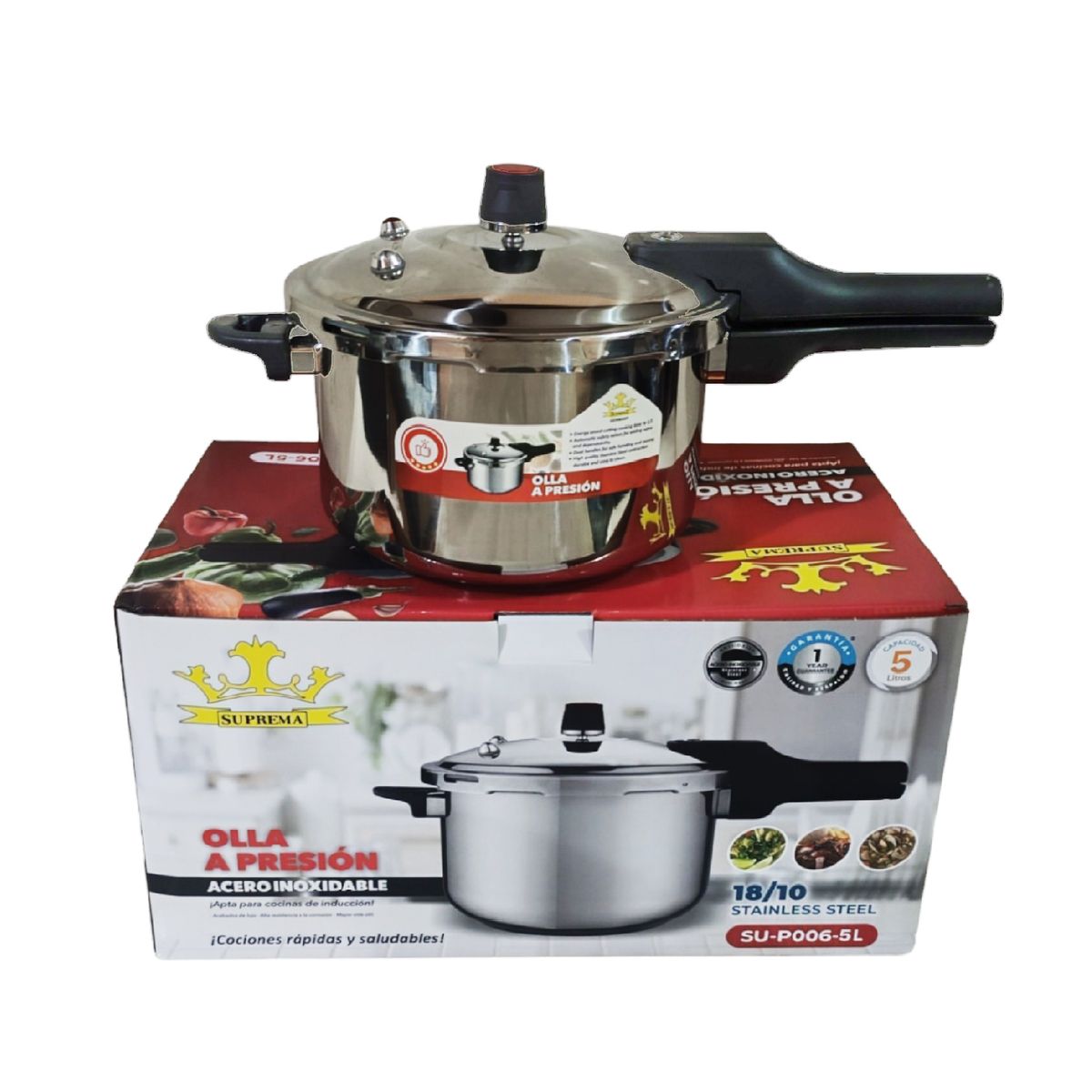 GENERICO - Olla a Presión SUPREMA 5 Litros Acero Inoxidable SU-P006-5L