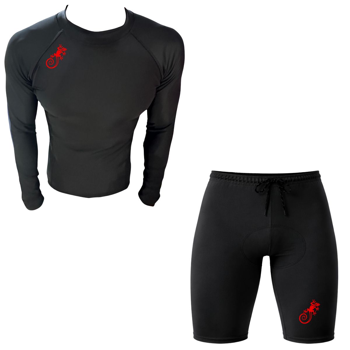 AQUA&MODA - CONJUNTO DE LICRA NEGRO PARA NATACIÓN Y PLAYA CON PROTECCIÓN UV AQUAMODA CLAQNLR LOGO ROJO