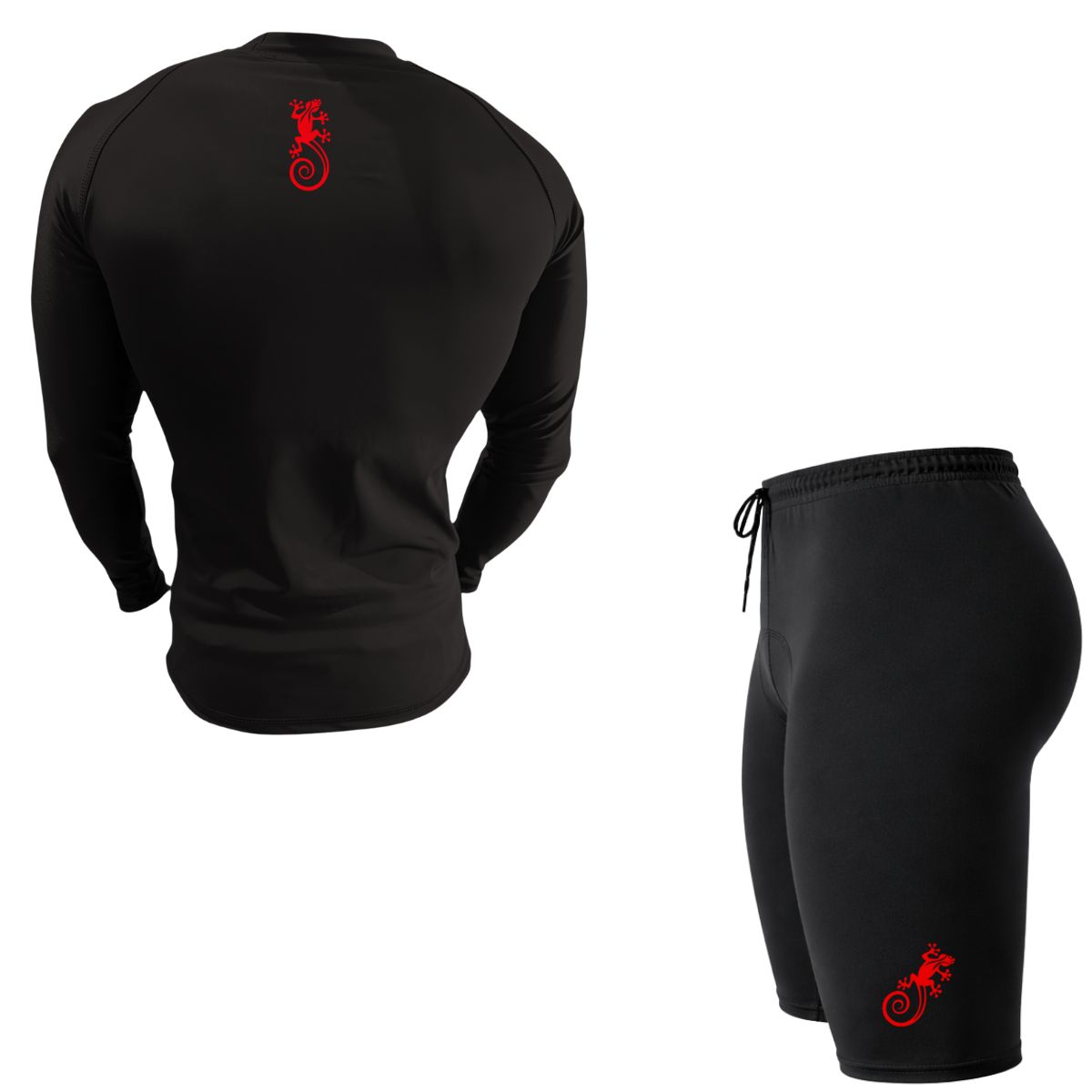 AQUA&MODA - CONJUNTO DE LICRA NEGRO PARA NATACIÓN Y PLAYA CON PROTECCIÓN UV AQUAMODA CLAQNLR LOGO ROJO