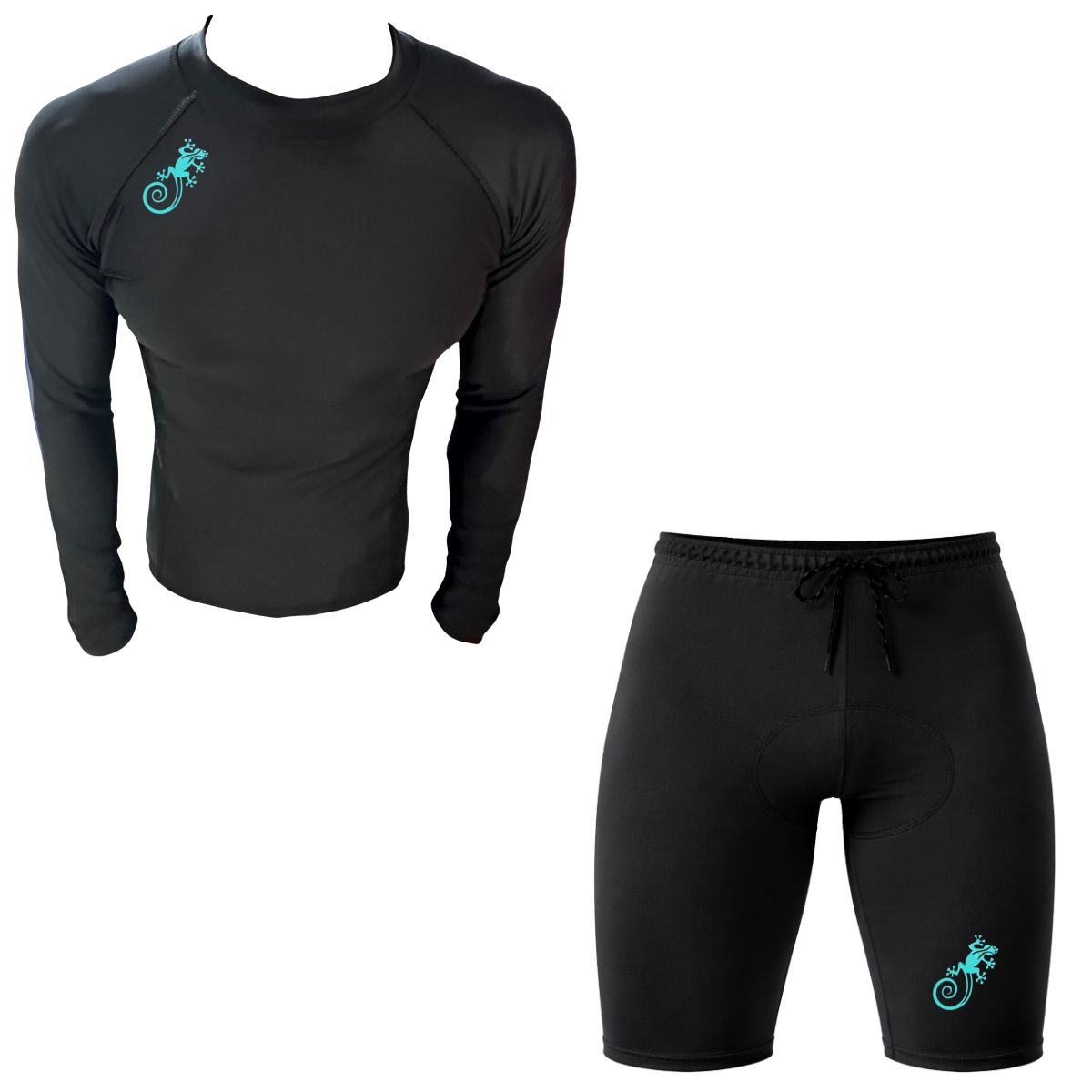 AQUA&MODA - CONJUNTO DE LICRA NEGRO PARA NATACIÓN Y PLAYA CON PROTECCIÓN UV AQUAMODA CLAQNSLT LOGO TURQUESA