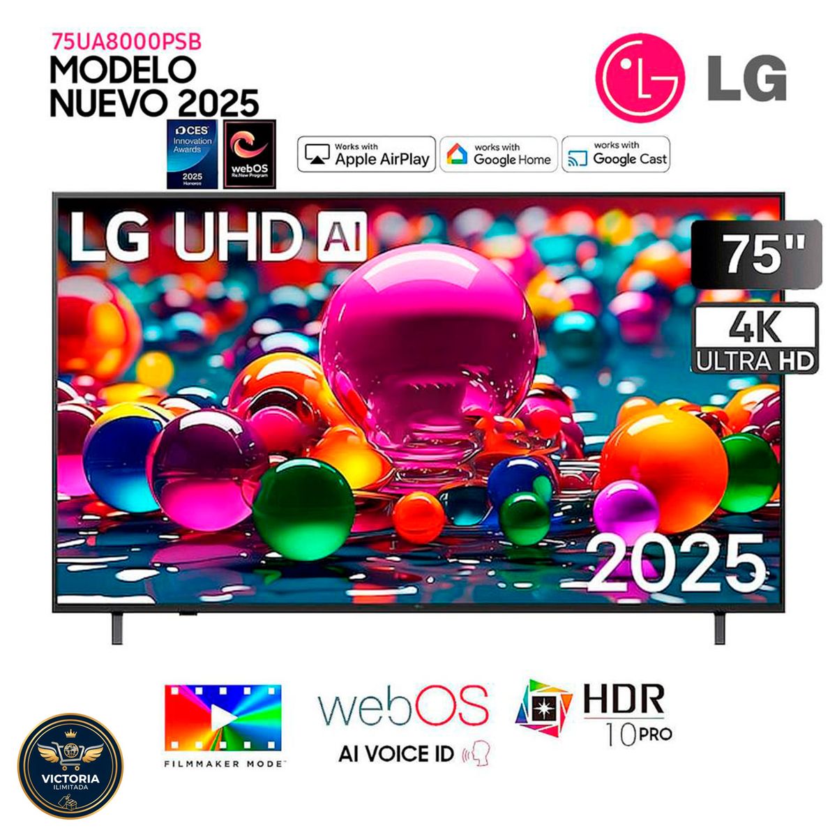 LG - Televisor LG 75 Pulg UHD 4K SMART TV THINQ AI 75UA8000PSB l Modelo 2025