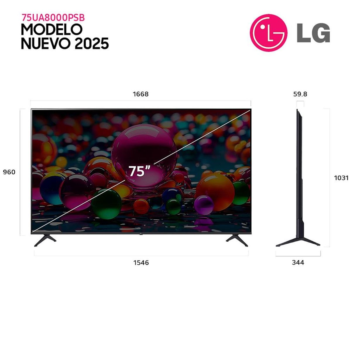 LG - Televisor LG 75 Pulg 75UA8000PSB UHD 4K SMART TV THINQ AI + Control Magic 2025