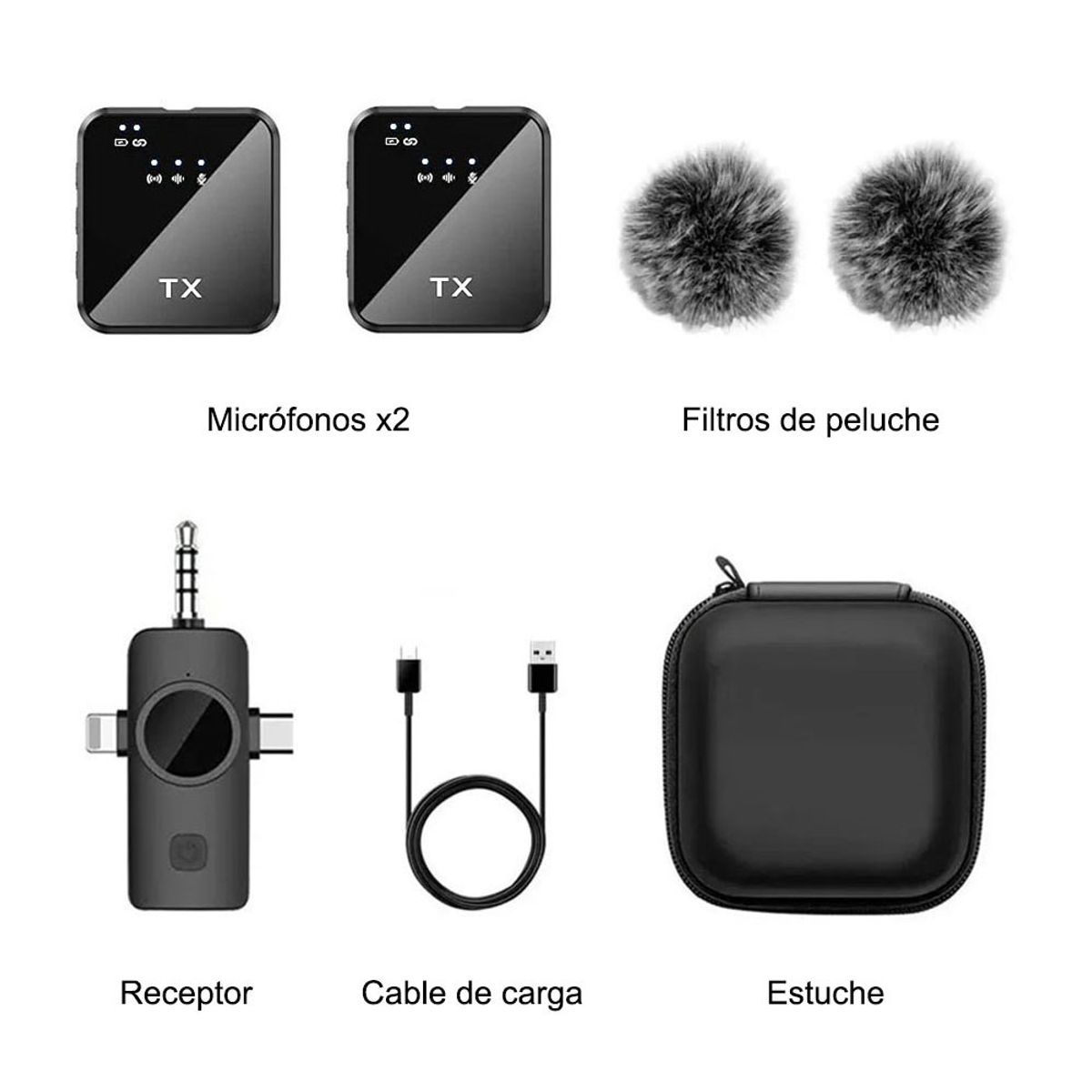 NANOTRON TECHNOLOGIES - Micrófonos Inalámbricos Dual F16 para Tipo C,  IOS,  Cámaras y Equipos con estuche