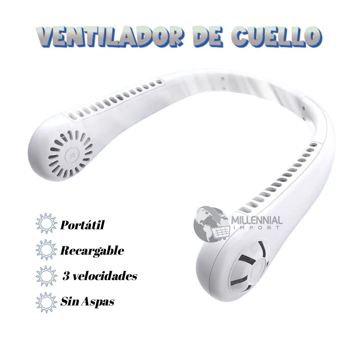 GENERICO - Ventilador de Cuello Portátil para Mujer 3 Velocidades