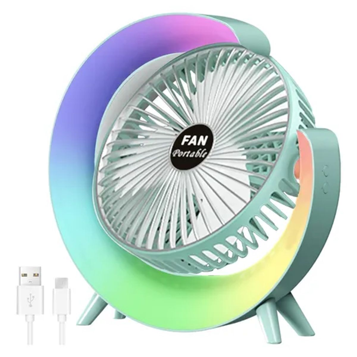 GENERICO - Ventilador De Mesa Escitorio Lámpara Portátil Luces RGB Con forma de G