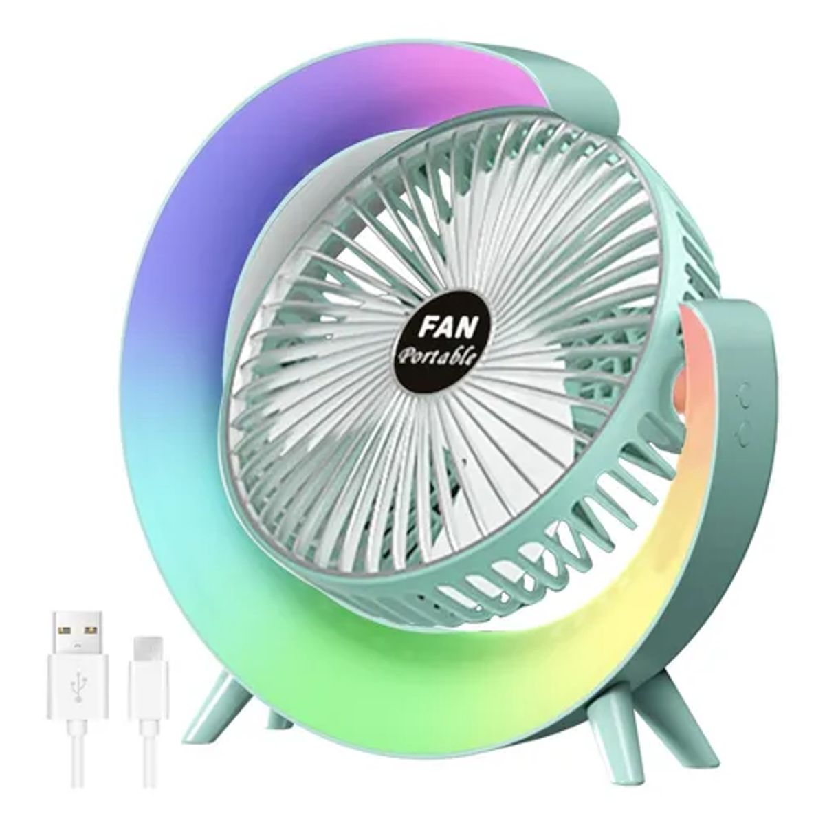 GENERICO - Ventilador De Mesa Escitorio Lámpara Portátil Luces RGB Con forma de G