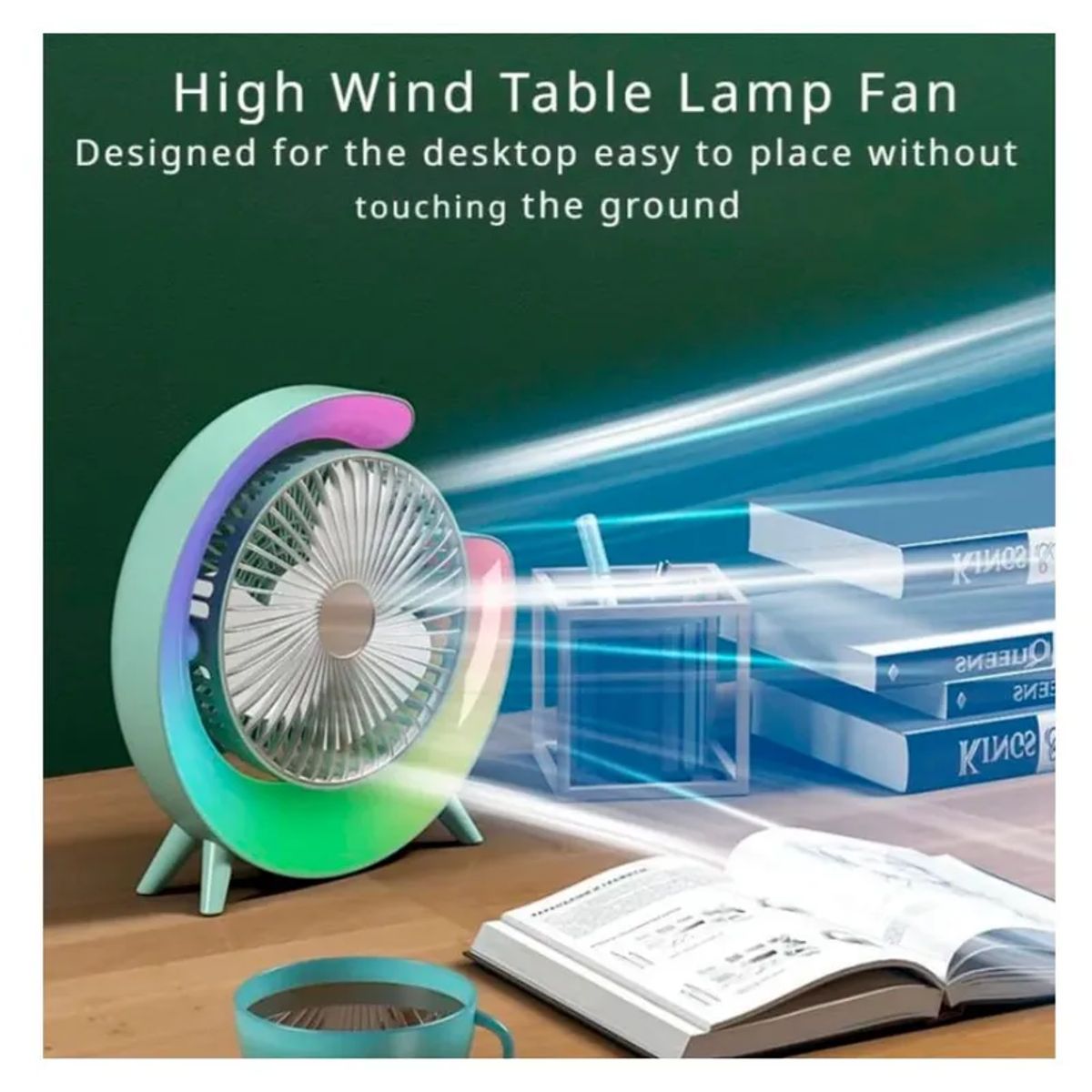 GENERICO - Ventilador De Mesa Escitorio Lámpara Portátil Luces RGB Con forma de G