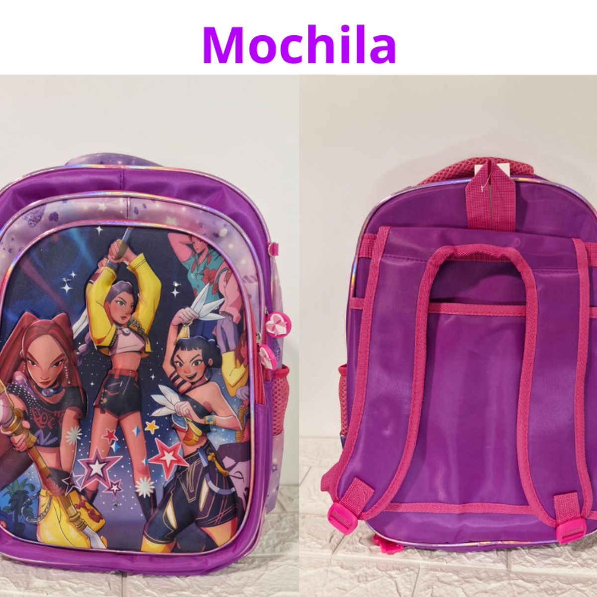 GENERICO - Set Mochila Kpop Las Guerreras K-pop Huntrix Cazadoras de demonios con Luces Morado