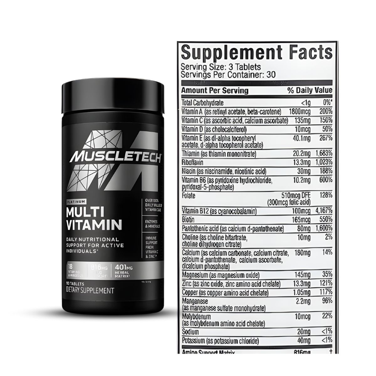 Muscletech - Platinum Multivitaminico Muscletech - Vitaminas y Minerales Muscletech 90 Tabletas